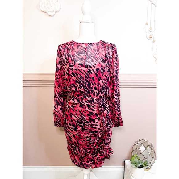 All Saints Dress Black Pink Animal Print Mini NWT Allsaints - Picture 1 of 11